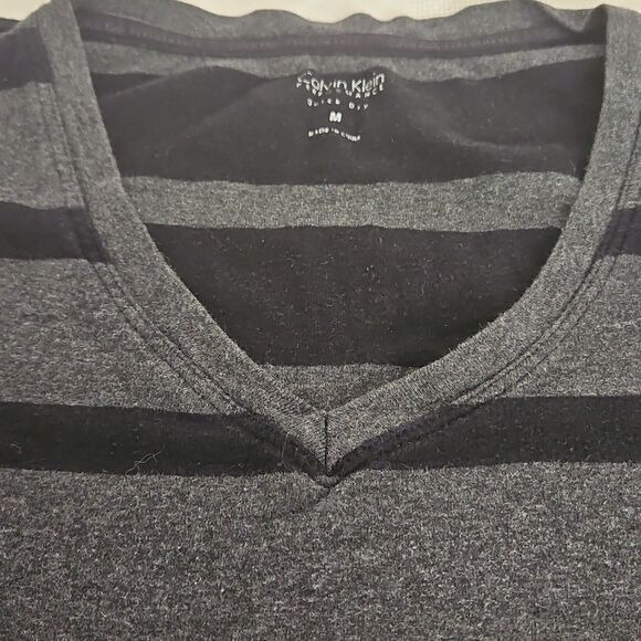 Calvin Klein Stripped Long Sleeves Cotton T-Shirt Medium Black/ Gray - Picture 15 of 16